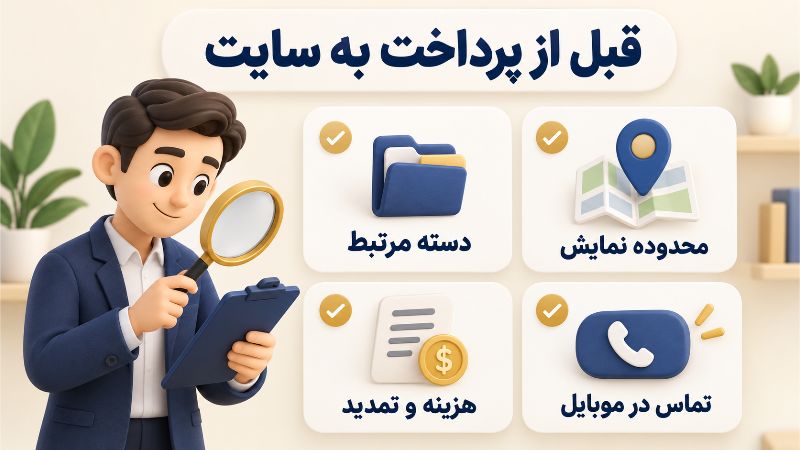 بازاریابی | سایت چهار معیار بررسی سایت تبلیغاتی پیش از پرداخت؛ دسته، محدوده، هزینه و تماس موبایلی